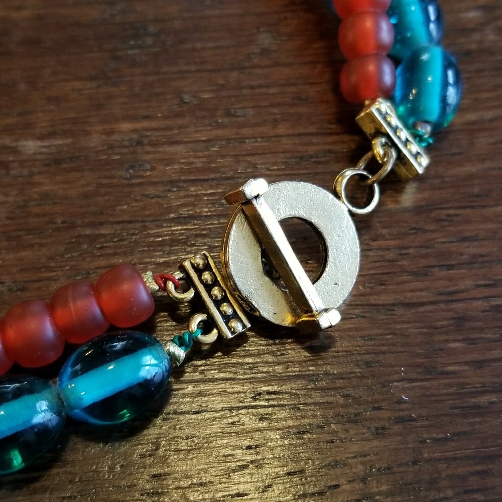 Relisted - Boho Nut Bead necklace teal orange statement - Picture 8 of 8